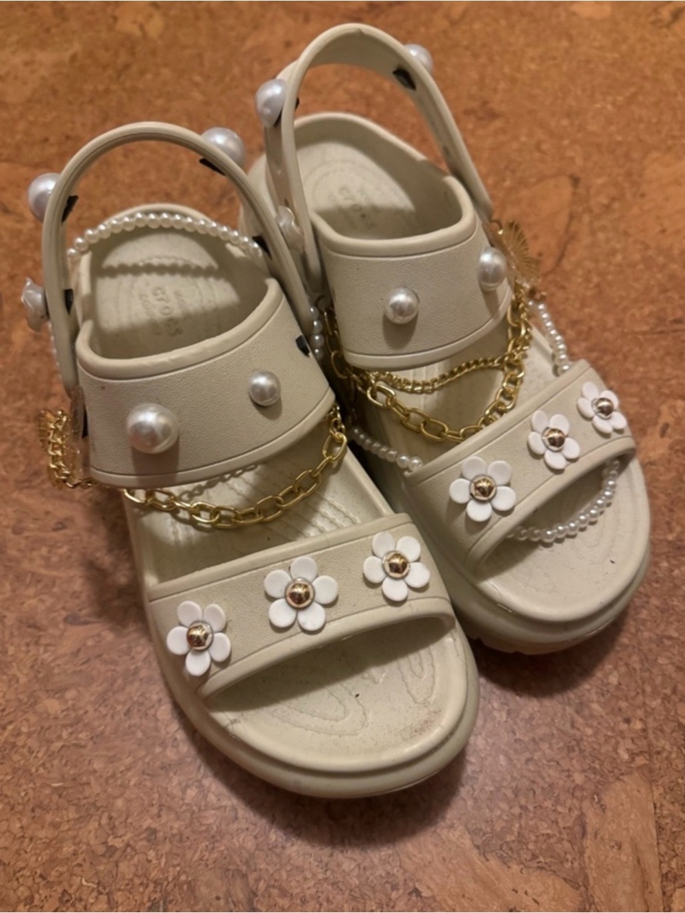 CROCS Cream Mega Crush Sandals with  Charms